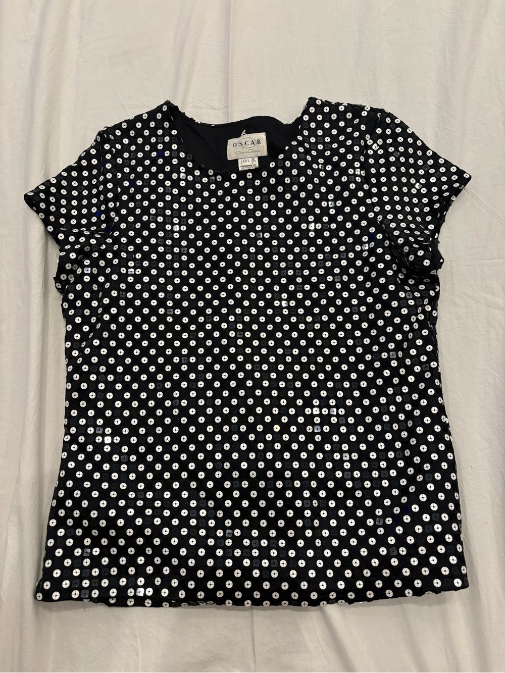 Vintage Oscar de la Renta Black Polka Dot Short Sleeve Top